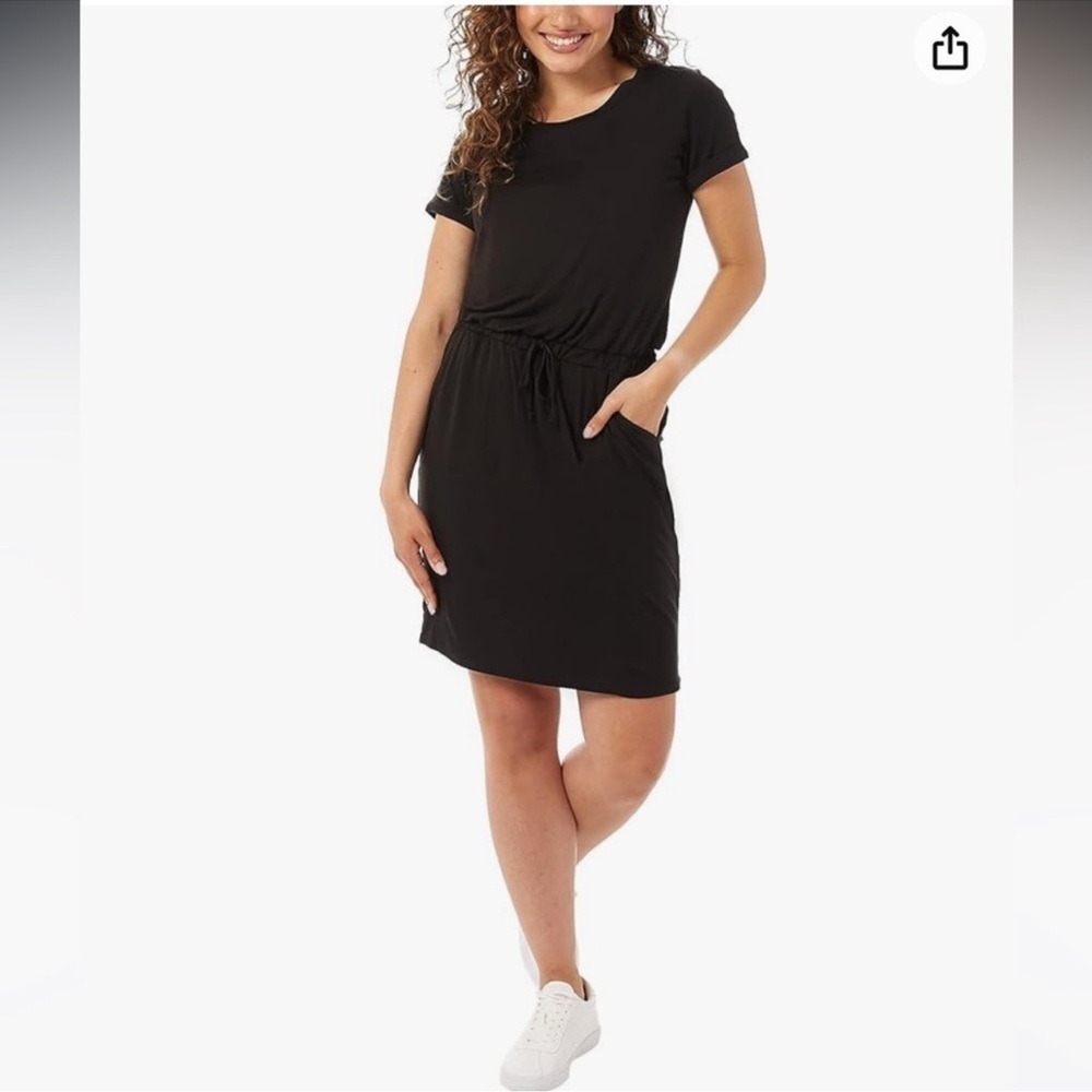 32 DEGREES Dress Size Large Ladies' Soft Lux Short Sleeve Black With Pockets New